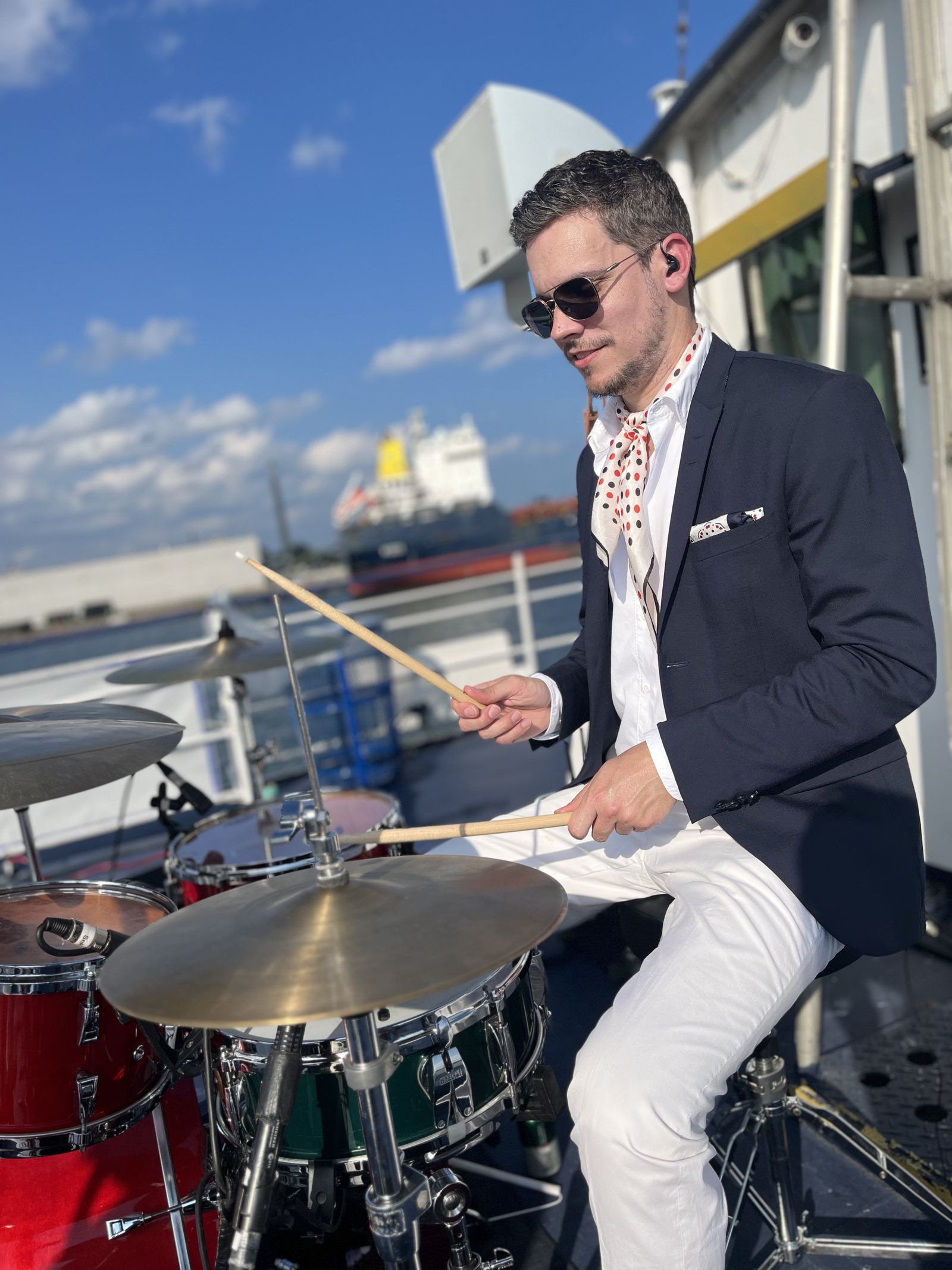 Memory Lane band during high-energy dance set at wedding
