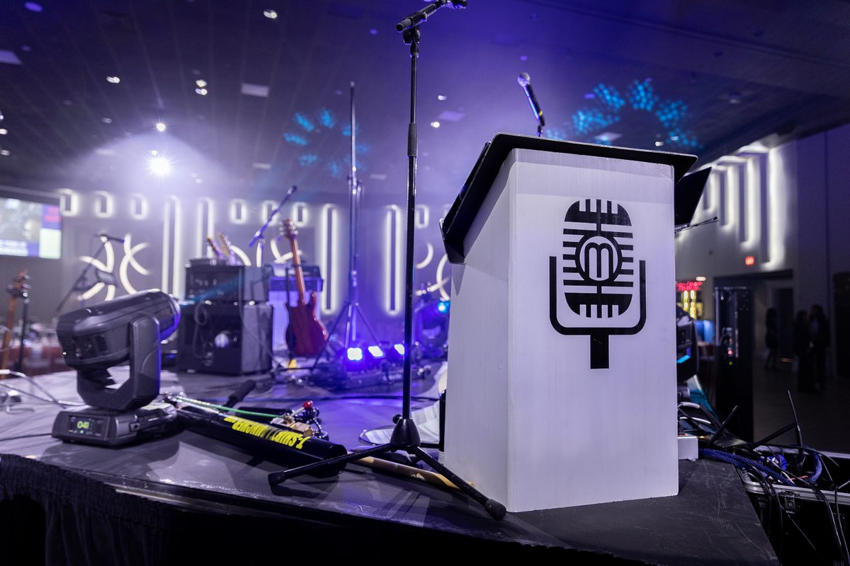 Memory Lane professional stage and sound equipment setup at wedding venue